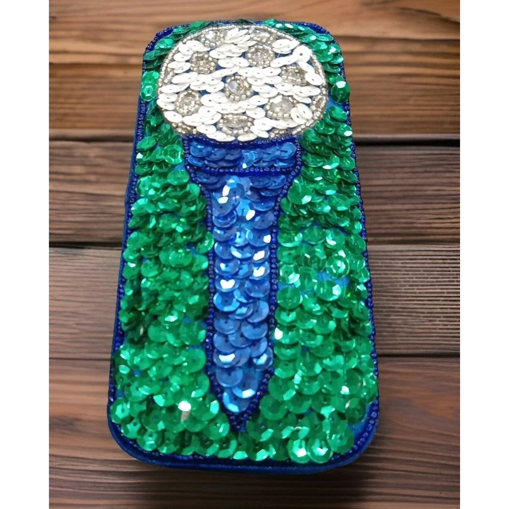 Vintage 1998 Beaded Sequin‎ Satin Golf Theme Rectangle TRINKET BOX Golf Ball